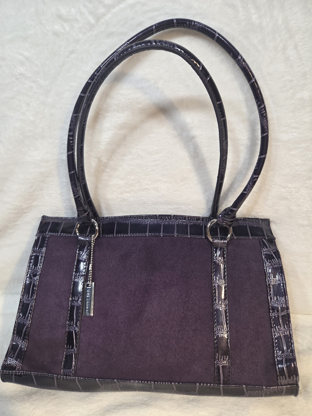Sag Harbor Purple Suede and Croc-Trim Shoulder Bag